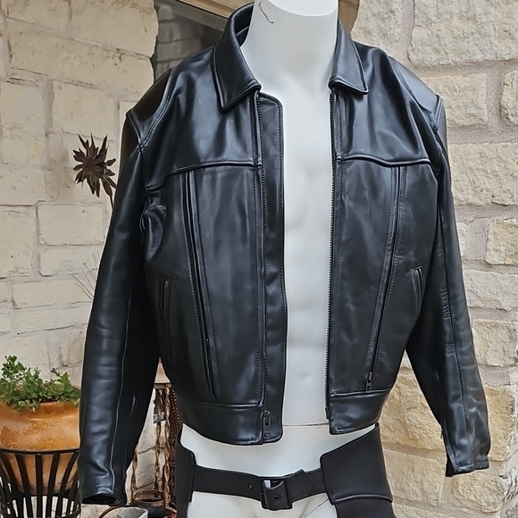 Johnson Leathers San Francisco Black Heavy Cafe Racer Motorcycle Jacket44